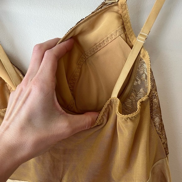 Vintage Victoria’s Secret Gold Satin Slip Dress M | Lace Bust Coquette Y2K - Picture 8 of 13